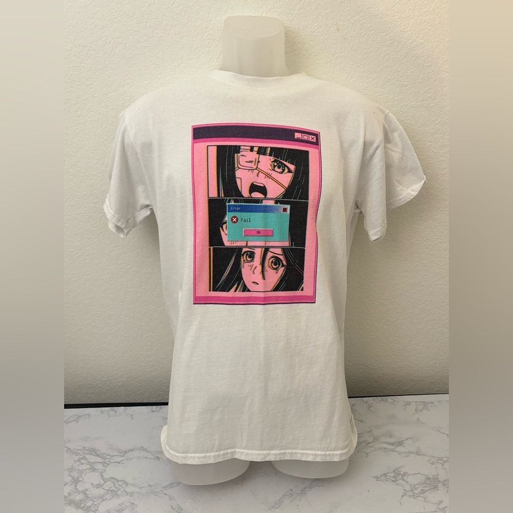 Brisco Brands Anime Large T Shirt Y2K Retro Vaporwave Computer Error Fail White​